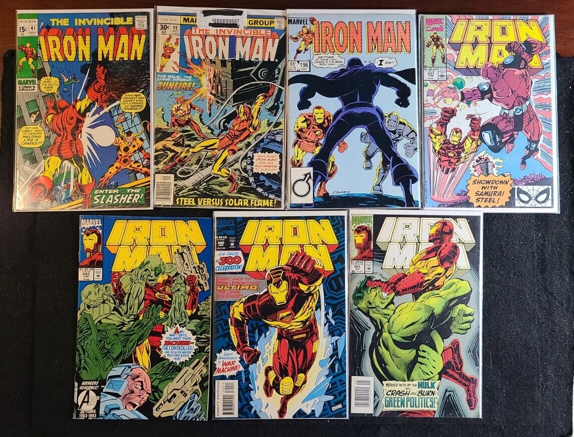 Lot of 7 Iron Man #41, 98, 196, 257, 293, 300, 305 (1971-1994, Marvel)