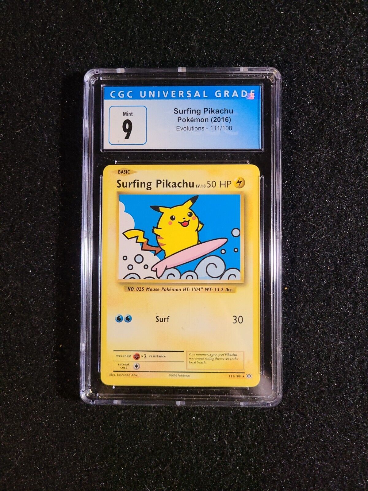 2016 Pokemon CGC 9 Mint Surfing Pikachu Evolutions 111/108