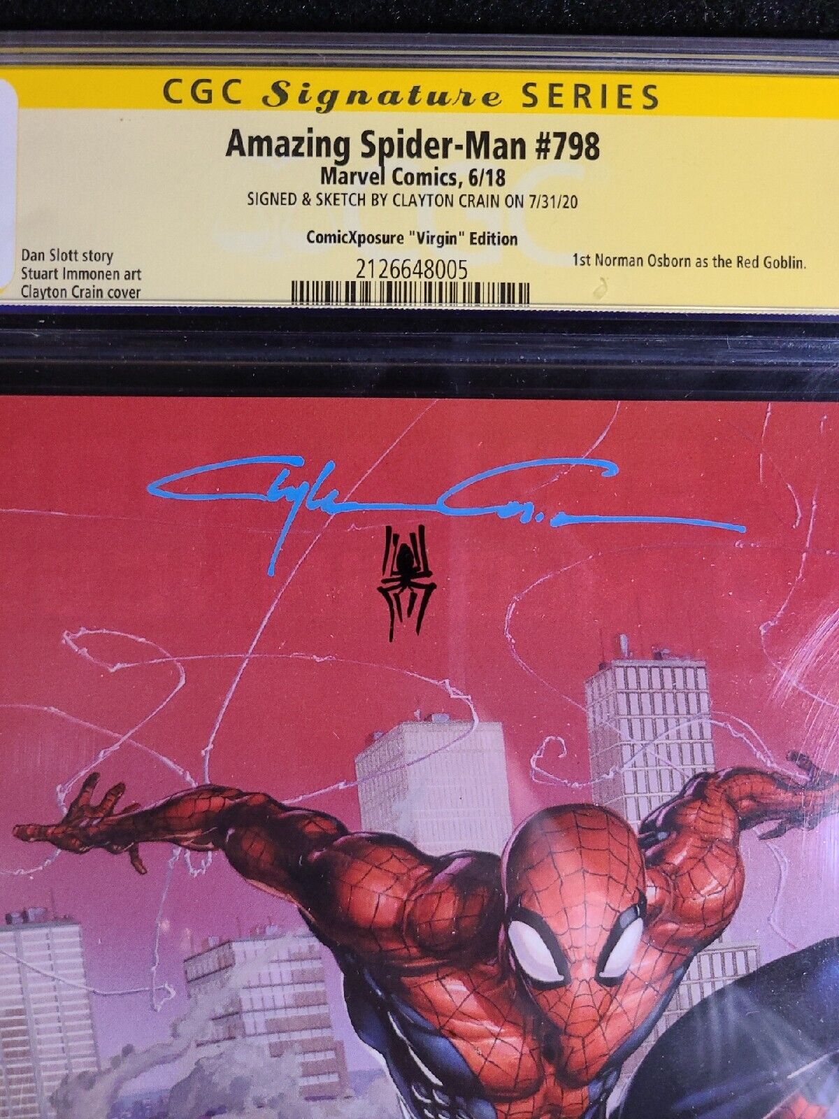 Amazing Spider-Man #798 Clayton Crain Variant Virgin Signed & Sketch CGC 9.8