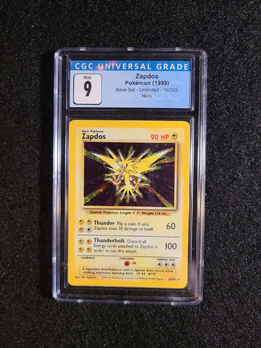 Pokemon Card 1999 Base Set Unlimited Zapdos Holo 16/102 CGC 9 Mint